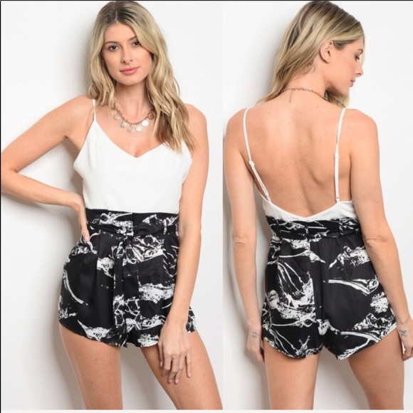 October Love Black and White Marble Jumpsuit - Picture 1 of 1
